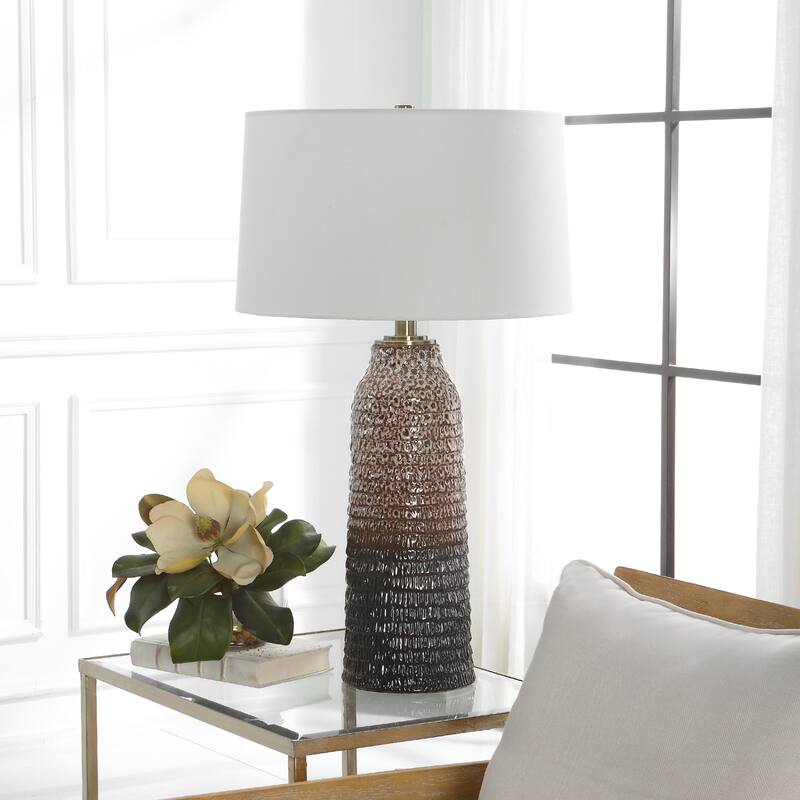 Mottled Ombre Table Lamp with Tapered Shade - 31" - Cream and Brown
