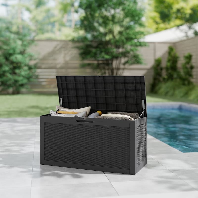 120 Gal. Black Resin Storage Deck Box for Outdoor Indoor,Lockable, waterproof, UV-resistant
