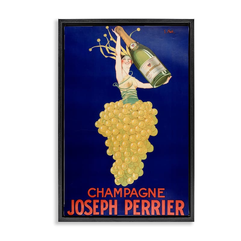 Stupell Vintage Perrier Champagne Framed Floater Canvas Wall Art Design By Marcus Jules - 17 x 25 - Black