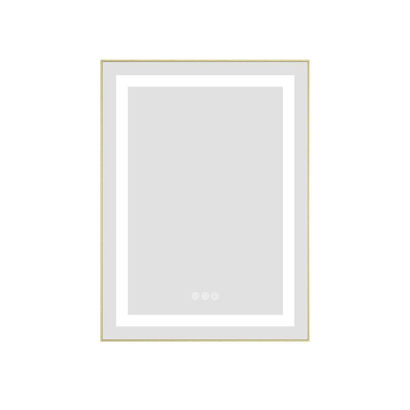 24" x 30" LED Bathroom Mirror with Front and Backlight, Wall Mounted Vanity Mirror with Aluminum Frame, Anti-Fog - Brushed Gold