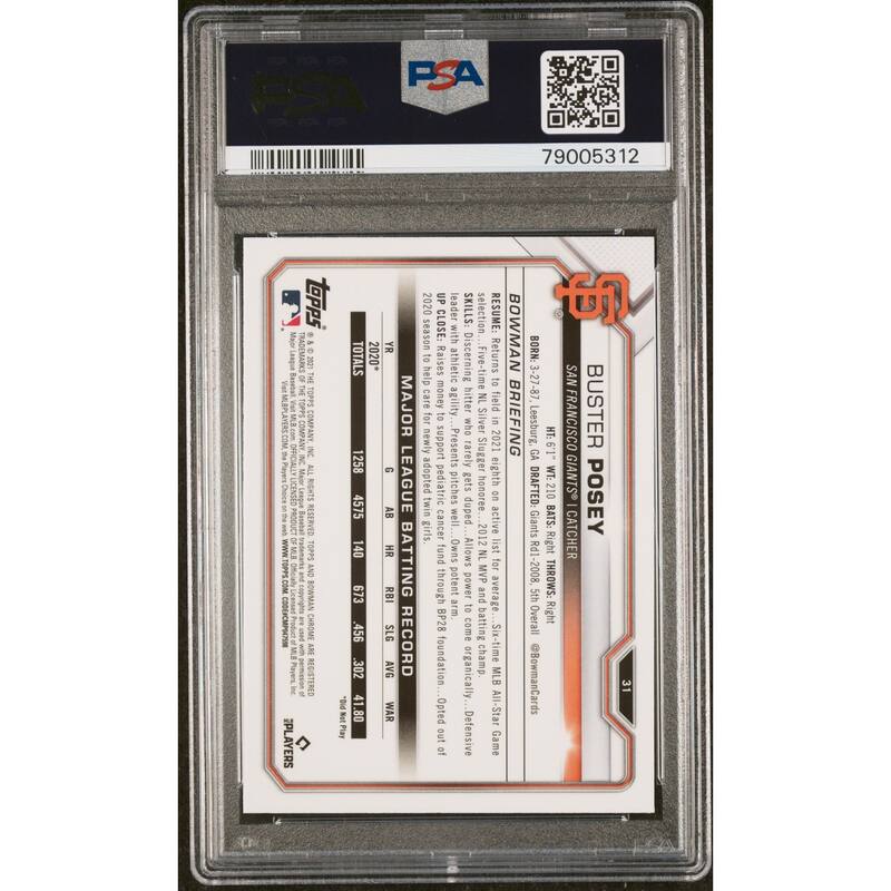 Buster Posey 2021 Bowman Chrome Baseball Card #31 Graded PSA 10 - 8'6" x 11'6"