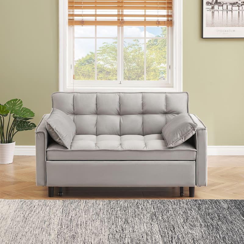 55" 3-in-1 Double Pull-Out Sofa Bed for Living Room - Velvet - Grey