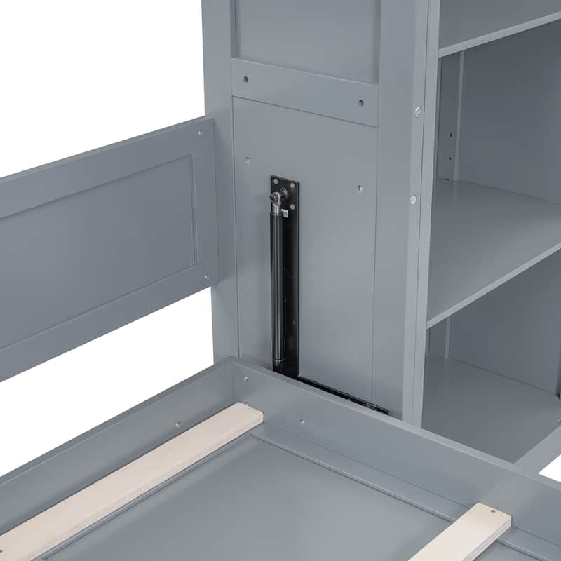 Queen Smart Murphy Bed with 5-Tier Adjustable Storage Cabinet