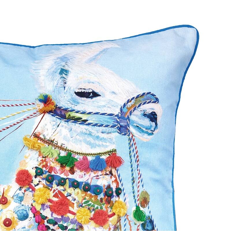 22" x 22" Llama Boho Blue Multicolor Cotton Decor Throw Pillow Cover And Insert Set