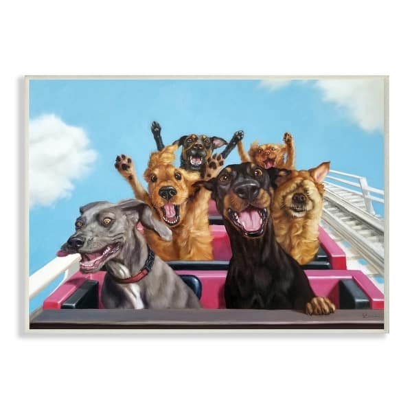 Stupell Dogs Riding Roller Coaster Funny Amusement Park Wood Wall Art ...