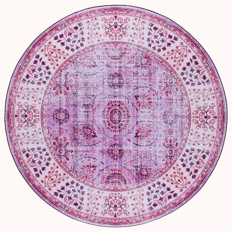 SAFAVIEH Tucson Villar Transitional Rug - 6' Round - Violet/Beige