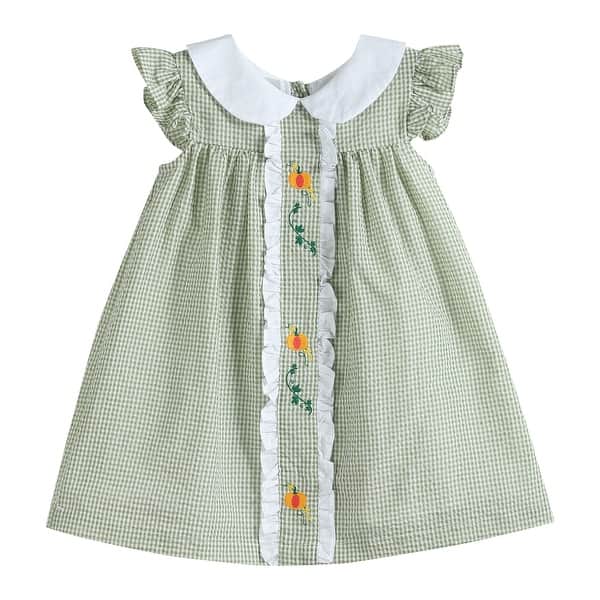 slide 2 of 5, Lil Cactus Green Gingham Pumpkin Peter Pan Collar Dress