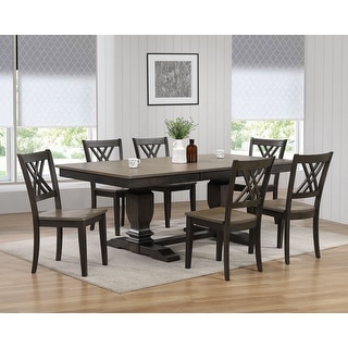 Double Transitional Pedestal Antiqued Grey Double X-Back 7-Piece Dining Set