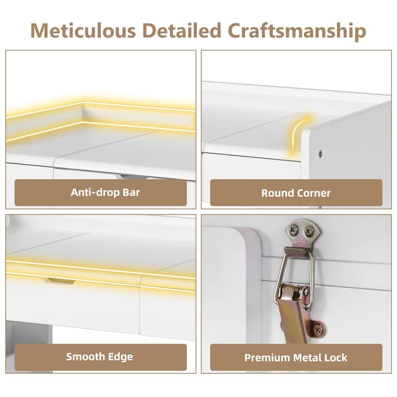 3-in-1 Makeup Vanity Desk with Stool, Flip-Top Mirror, Adjustable 3 Colors Lighting & Retractable Side Cabinet