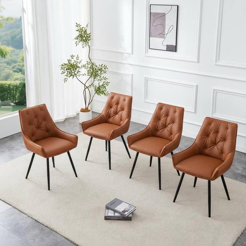 Set of 4 Side Chair Dining Chair Kitchen Chair Leather Chair Flat Back Upholstered Chair Camel Chair - Camel