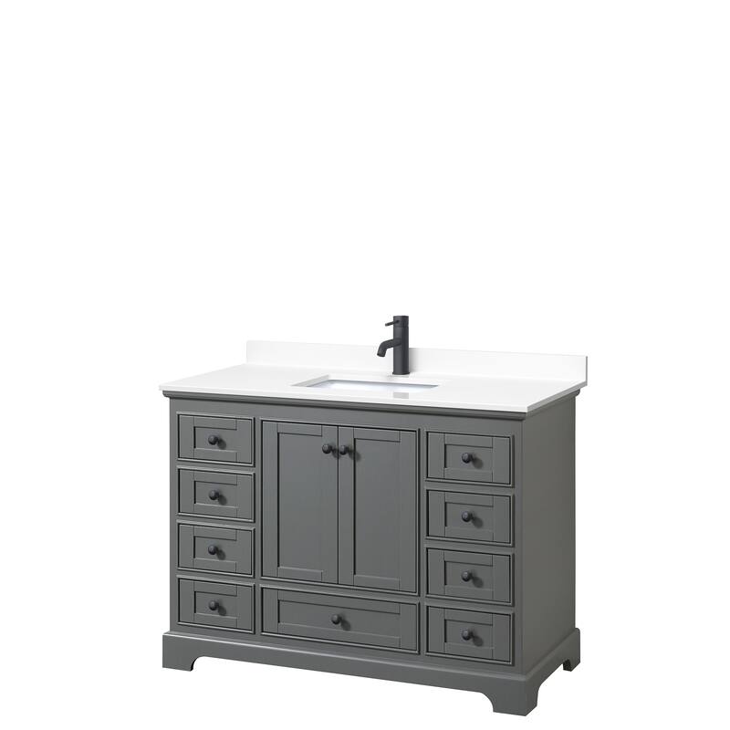 Deborah 48-inch Single Vanity, Cultured Marble Top - Dark Gray, Black Trim, White Cultured Marble Top