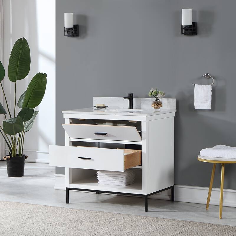 Altair Kesia Bathroom Vanity with White Composite Stone Top without Mirror