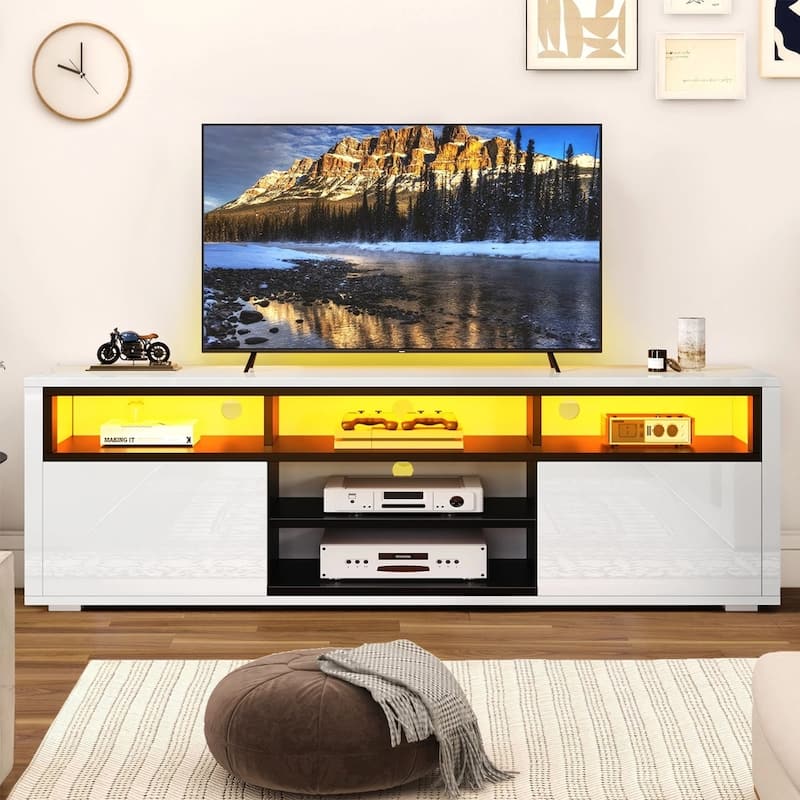 High Gloss TV Stand with LED Lights for Up to 75 Inch TV - 65 inches