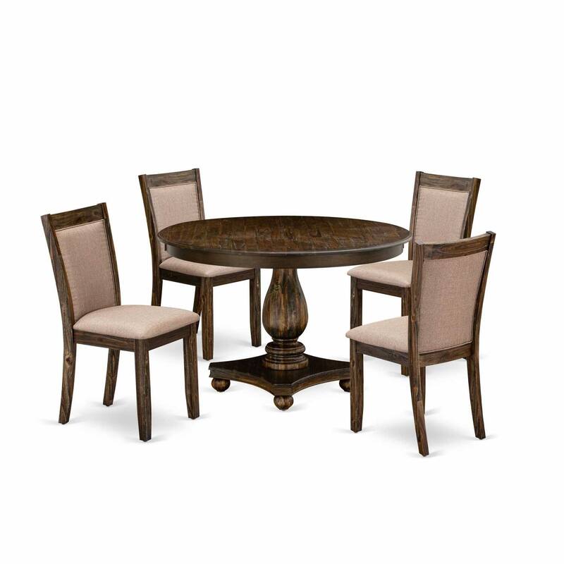 HomeStock 5-Piece Distressed Jacobean Finish Solid Wood Top Dining Table with 4 Upholstered Chairs