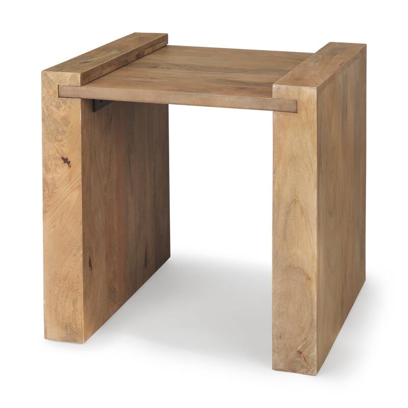HomeRoots 22" Natural and Brown Solid Wood and Wood Tray Table - 22.00 in. x 22.50 in. x 23.00 in.