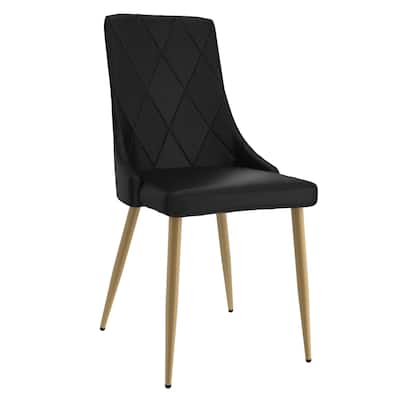 Contemporary Faux Leather and Metal Dining Chair, Set of 4 - Black and Aged Gold