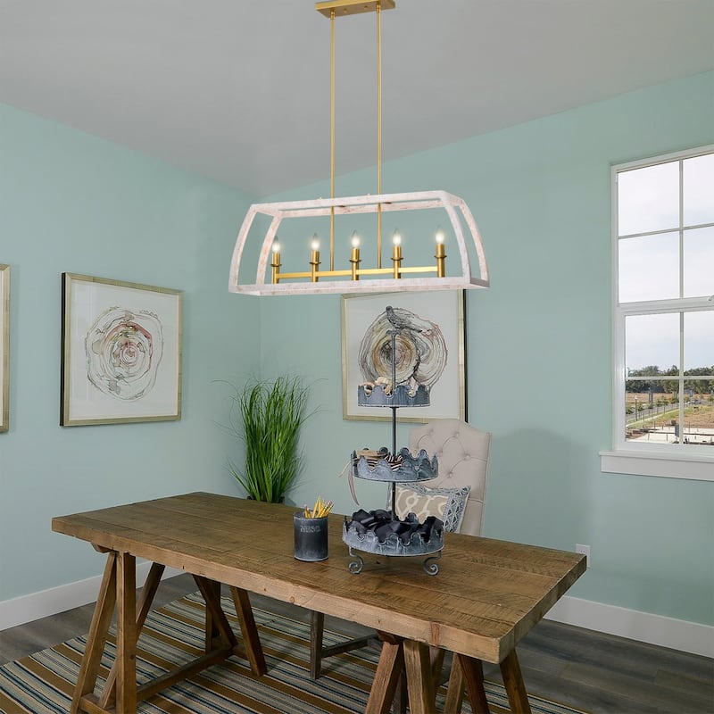 Nermin 39 Inch Modern Kitchen Island Brass Finish Chandelier 5-Light