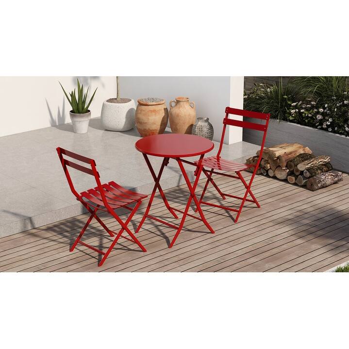 3 Piece Patio Bistro Set of Foldable Round Table and Chairs