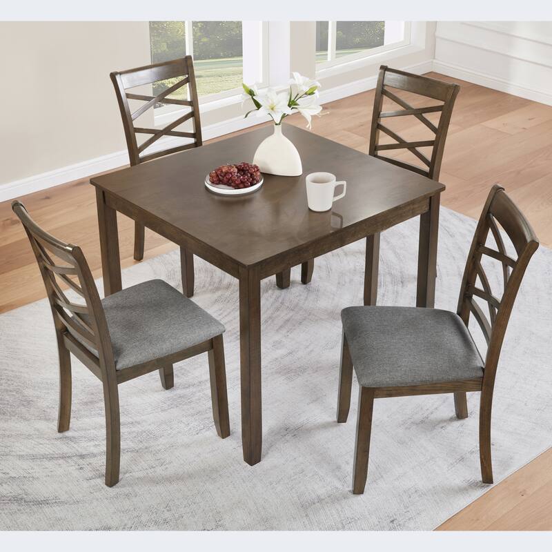5-Piece Square Dining Table Set with 4 Upholstered Chairs, Rustic Coffee Table Walnut Breakfast Nook - Walnut