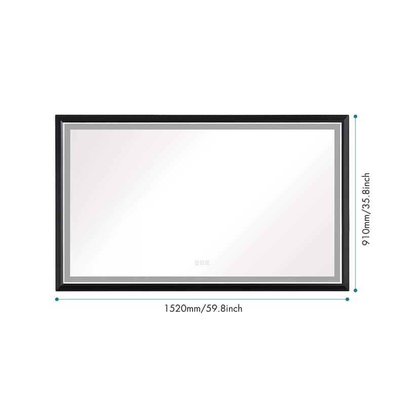 Extra Large LED Lighted Bathroom Mirror - Wall Mounted Vanity Mirror with Anti-Fog Function - White - 5'x3'