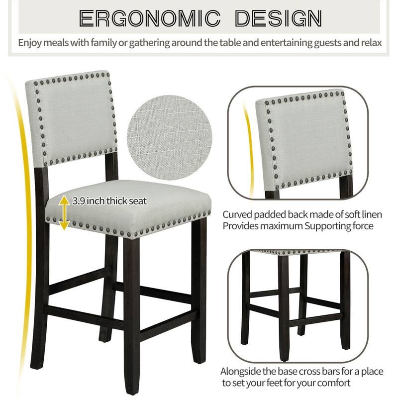 Moda Furnishings 5-Piece Counter Height Dining Set, Classic Elegant Table and 4 Chairs in Espresso and Beige