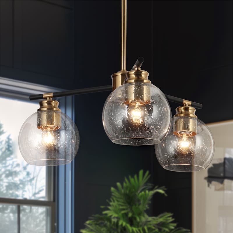 Modern 5-Light Black Gold Chandelier Seeded Glass Pendant Lights for Dining Room - 3-Light