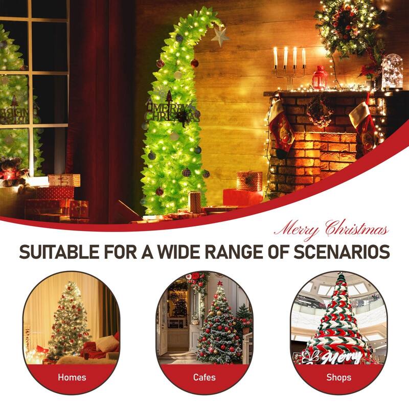 VEIKOUS 6ft Pre-Lit Artificial Christmas Tree with Adjustable Curved or Straight Top - N/A