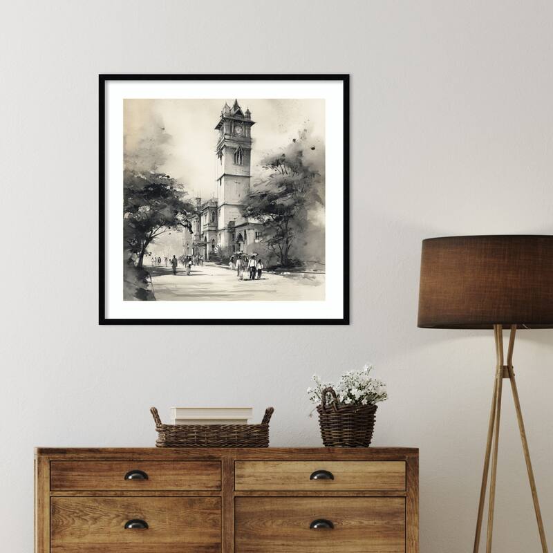 Mumbai Bombay by Tradelink inhouse artist Wood Framed Wall Art Print - Svelte Noir Black