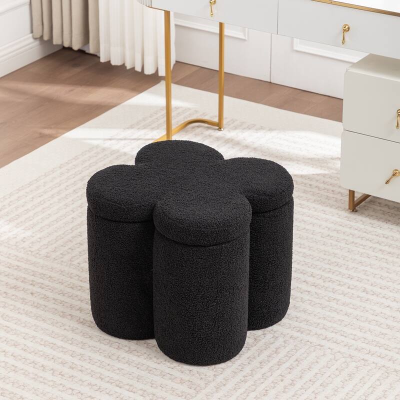 SEYNAR Modern Glam Teddy Velvet Flower Shape Storage Ottoman