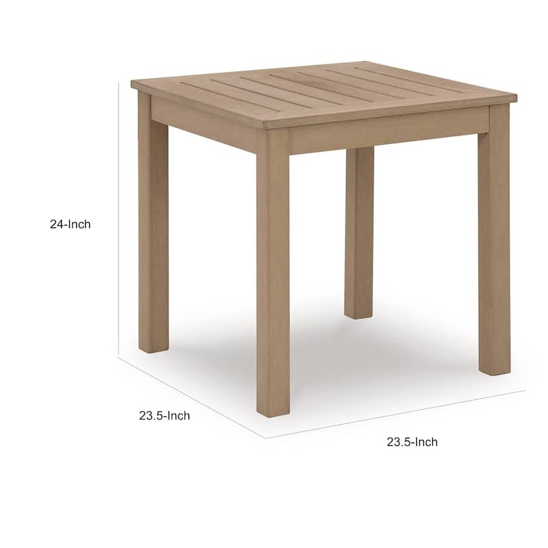 Karo 24 Inch Outdoor Side End Table, Modern Slatted Top, Natural Brown