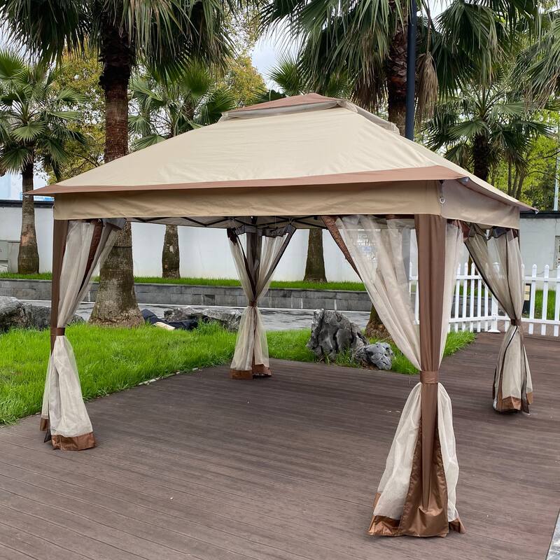 Outdoor 11x 11Ft Pop Up Gazebo Canopy With Removable Zipper Netting, 2-Tier Soft Top Event Tent For Patio Backyard Garden