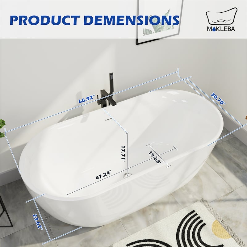 67 in. Acrylic Freestanding Bathtub Flatbottom Soaking Tub