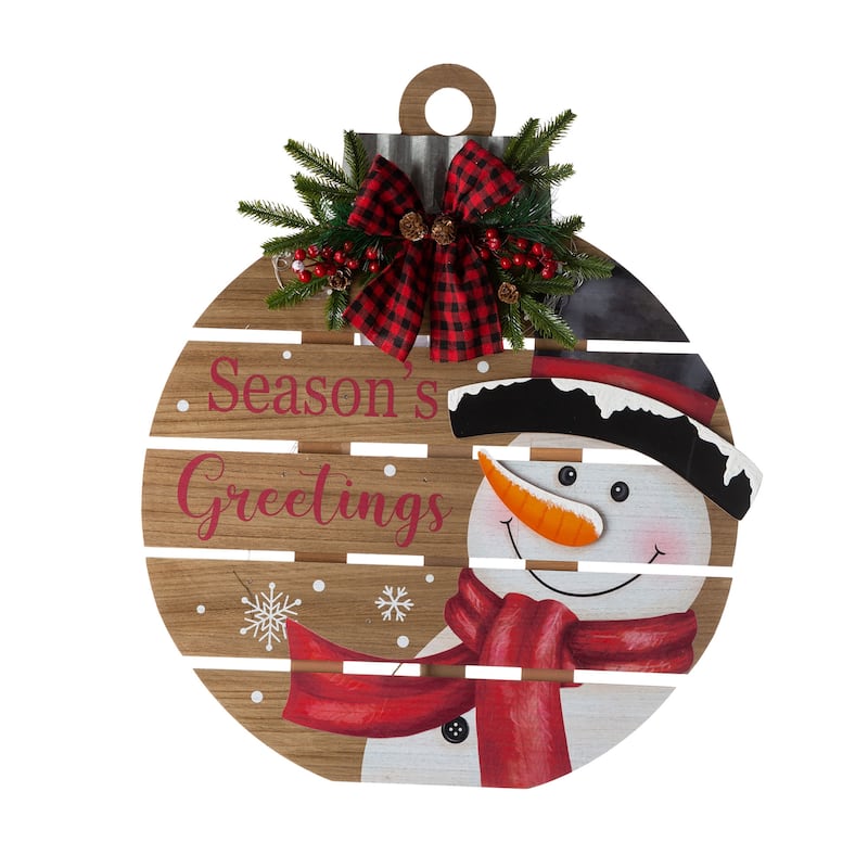 Glitzhome 30"H Lighted Round Wooden Christmas Porch Decor - Snowman - Snowman