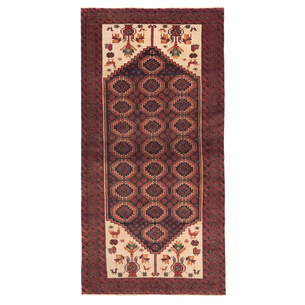 ECARPETGALLERY Hand-knotted Baluch Black, Red Wool Rug - 3'9 x 7'9