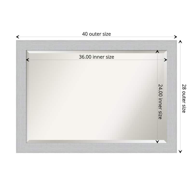 Beveled Wood Wall Mirror - Shiplap White Frame - Outer Size: 40 x 28 in