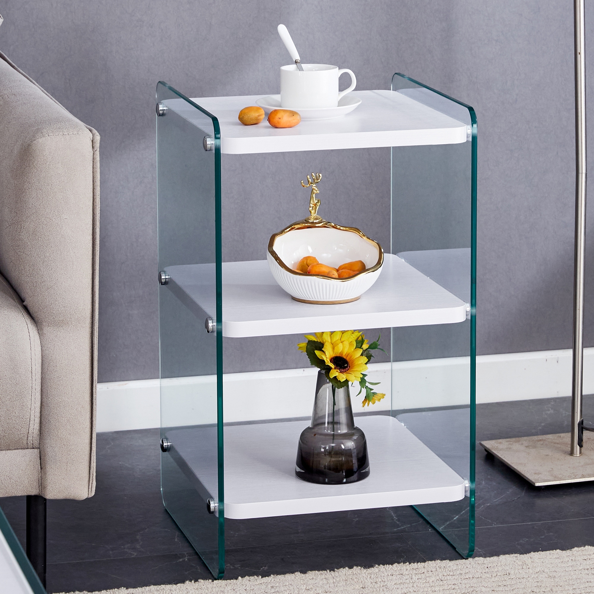 Three Levels Bedside Table With MDF Surface And Tempered Glass