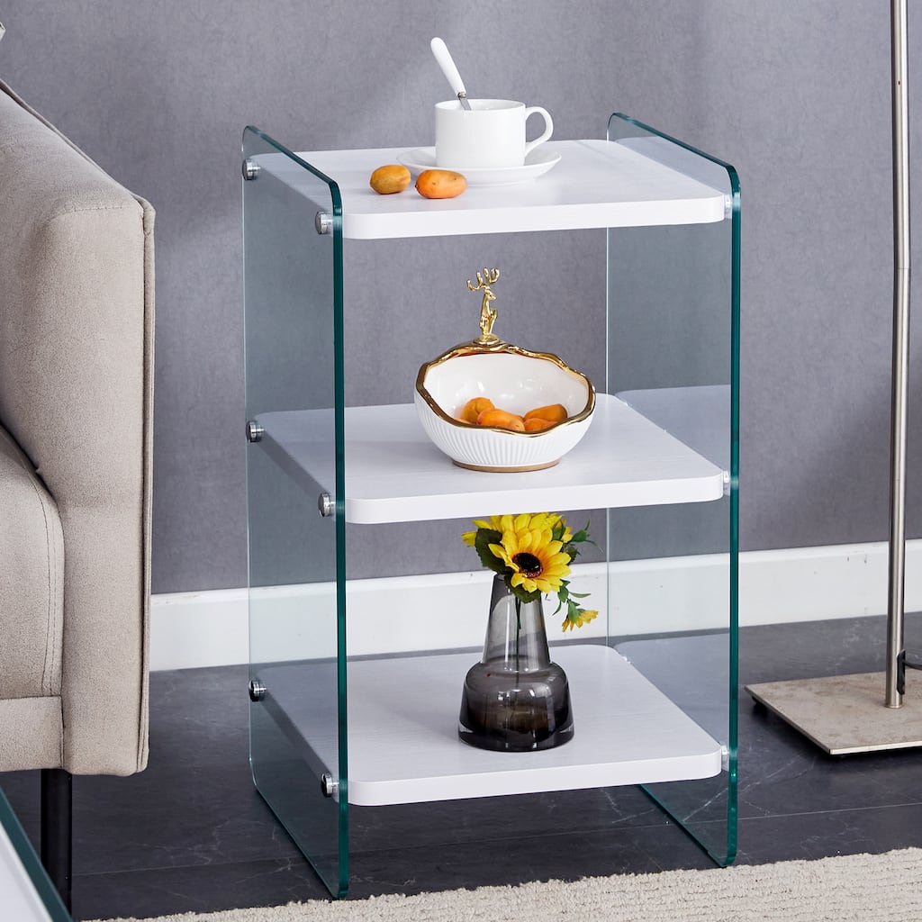 Triple Layer MDF Coffee Table with Tempered Glass Legs, Simple Design and Storage Function