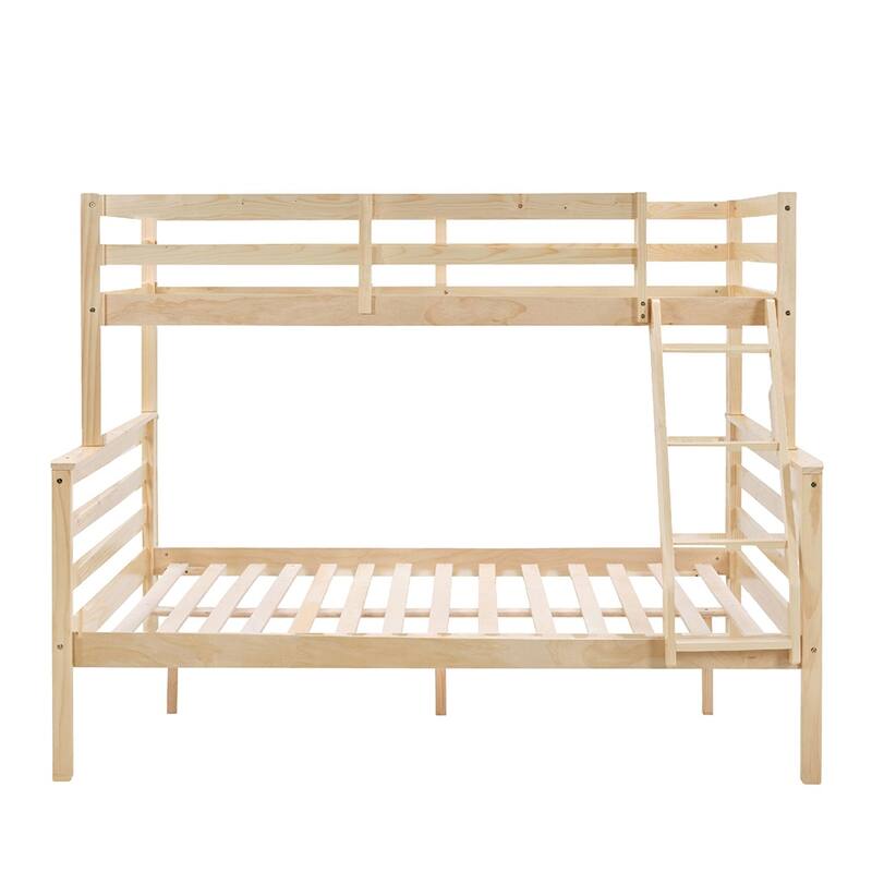 Twin Over Full Bunk Bed,Solid Wood Frame,High Guardrail,Safe for Kids