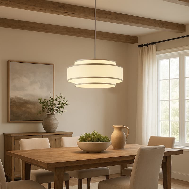 GetLedel 18" Modern 4-Light Double Shaded Drum Chandelier