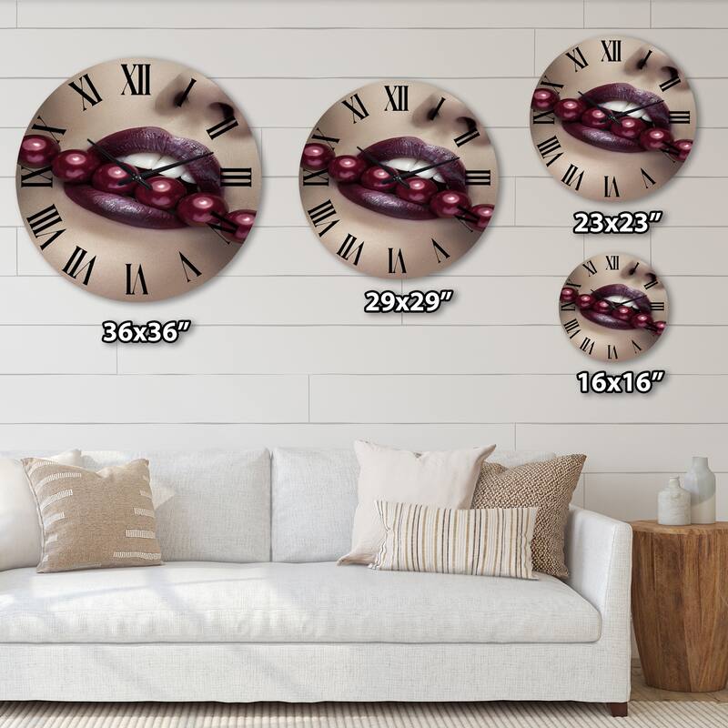 Designart 'Woman Bitting With Red Lips With Red Pearls' Modern wall ...