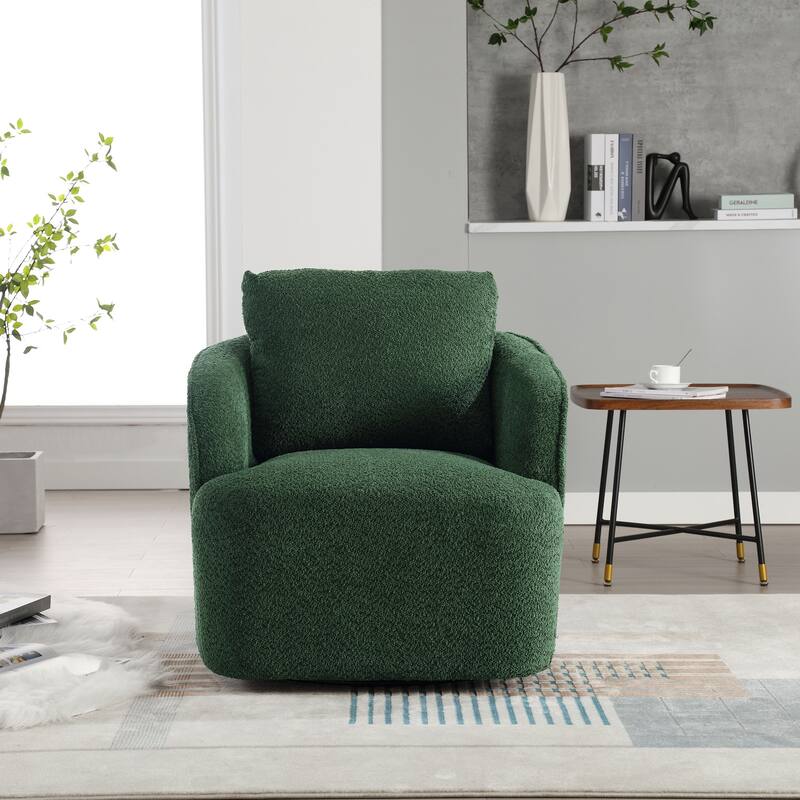 30.3"W Boucle Upholstered Swivel Accent Barrel Chair and Comfy Round Accent Single Sofa Chair