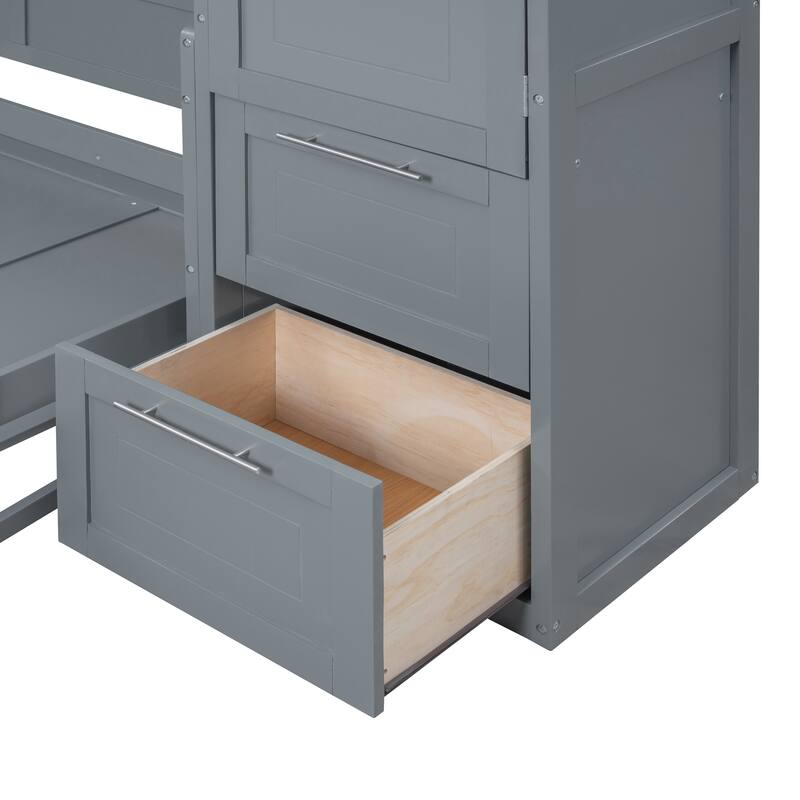 Space-Saving Murphy Bed with Built-in Closet and Drawers in Gray