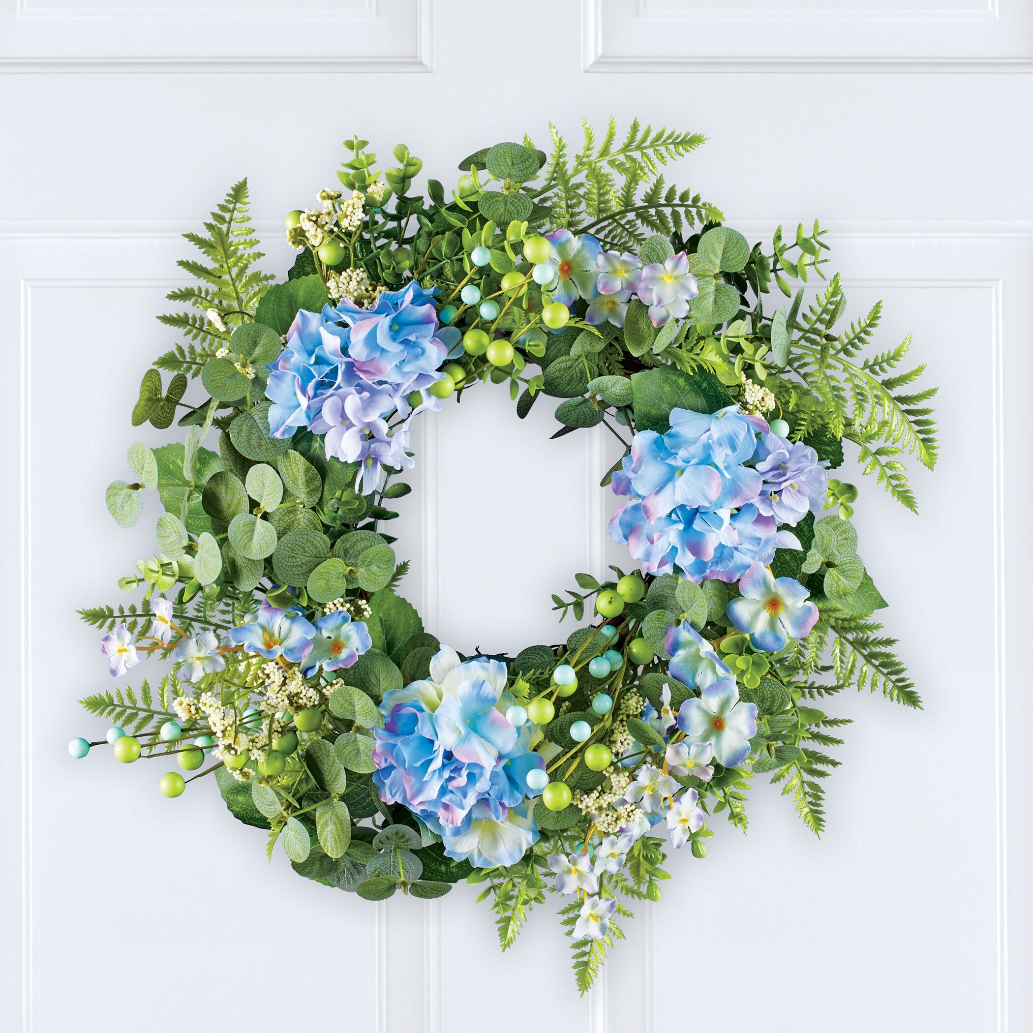 Hydrangea4937　0203 Blue and Lavender Hydrangea Garden Hanging Wreath - Bed Bath