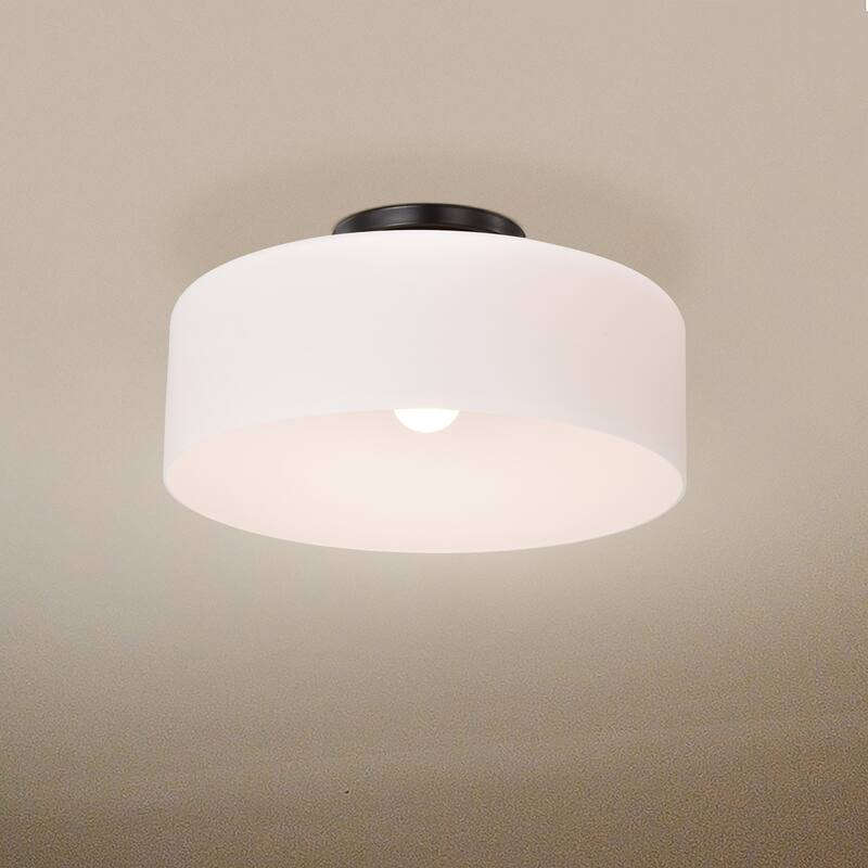 Warren - 13 Inch Semi Flush Mount - Gun Metal with Satin White Glass - Gun Metal