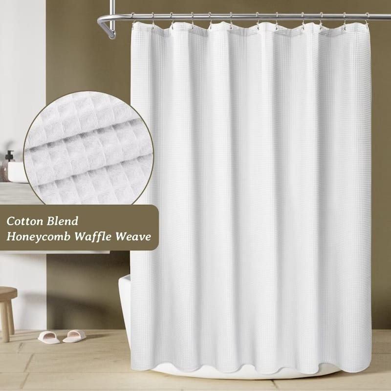 Cotton Blend Honeycomb Waffle Shower Curtain - 72"Wx80"L - White