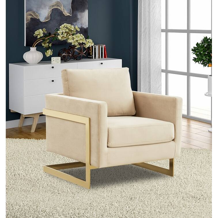 Lincoln Modern Velvet Accent Chair - Gold Metal Frame Designer Lounge Seating - Upholstered Armchair for Living Room & Office