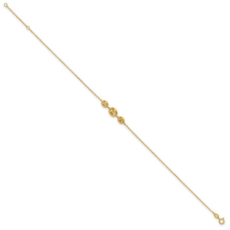 Curata 14k Yellow Gold 9+1" Gucci Station Cable Chain Anklet (Lobster-claw)
