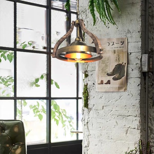 Justin Farmhouse Wooden Kitchen Pendant Light - 12.8"x 13.6"x 13.2". Opens flyout.