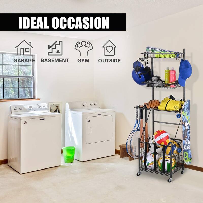 4 Tier Garage Storage Organizer for Sporting Goods Balls