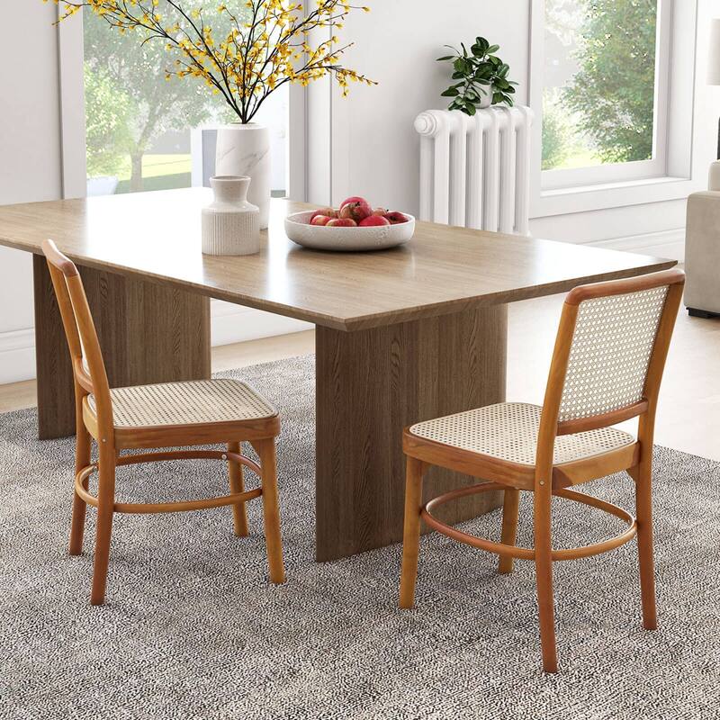 Costway Set of 2/4 Boho Dining Chairs with Teak Wood Structure &